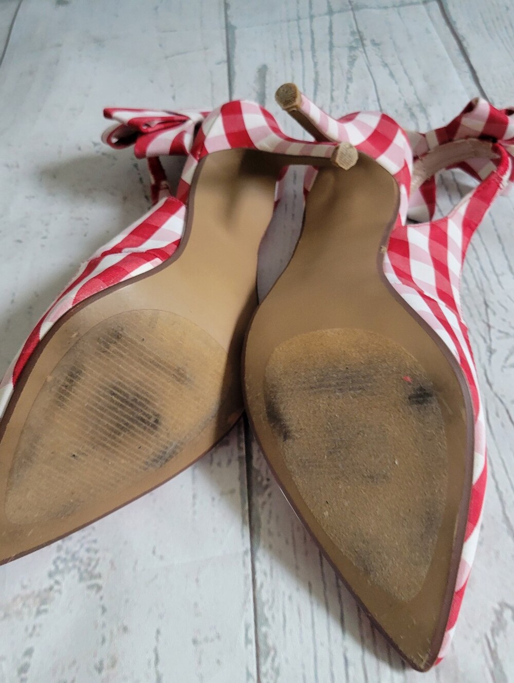 Betsey Johnson Ginjet Red and White Gingham Slingback Heels with Ankle Bows - Picture 11 of 11